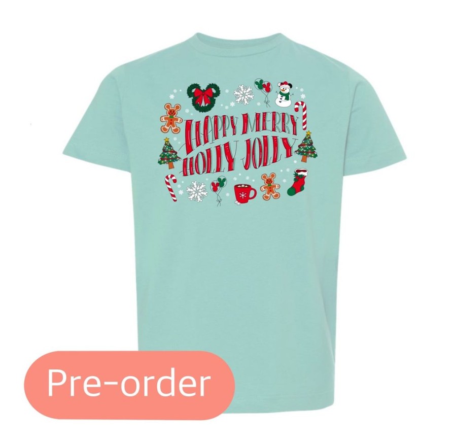 Clothing 14 to 21 Business Days Kid Tees | Happy, Merry, Holly, Jolly Kids' Tee (Pre-Order)